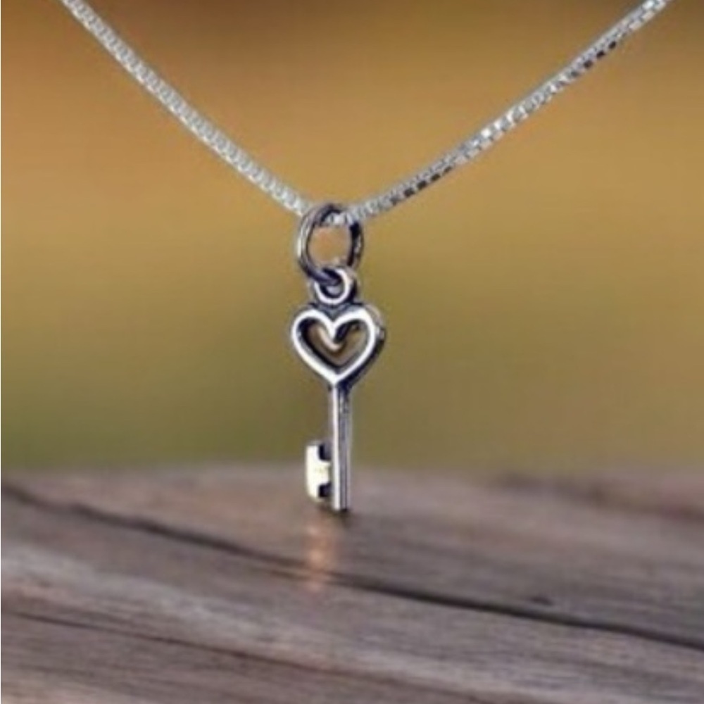 Heart Key Sterling Charm on Sterling Box Chain Necklace NWT